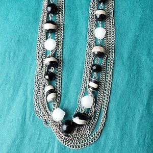 2/10$ Silver tone chain with black and white beads necklace